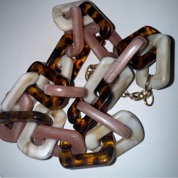 Isadora necklace chain link 🔗 pink brown white crystal look style chained gold - Picture 10 of 10